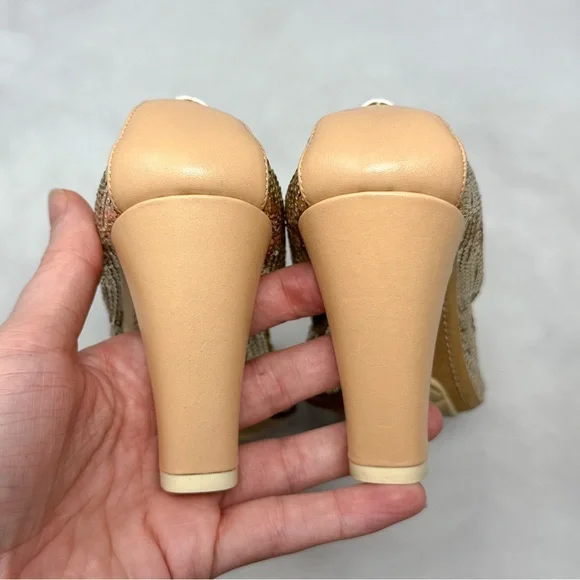 CHANEL CC Coco Mark Sequin Leather Elastic Block Heel Pumps Glam Designer Y2K - Picture 7 of 15